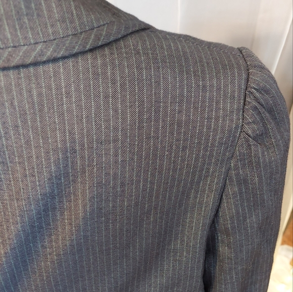 ETCETERA Gray Jacket Womens Blazer Long Green Pinstripes Designer Coat Size 8 - Picture 11 of 16